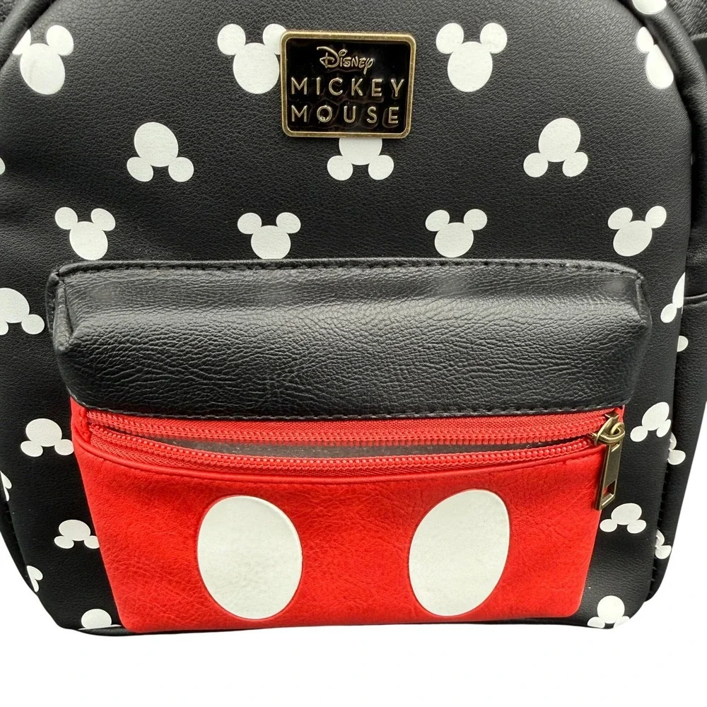 Disney Mickey Mouse Bioworld Mini Backpack Black White Polka Dot Red Pocket‎